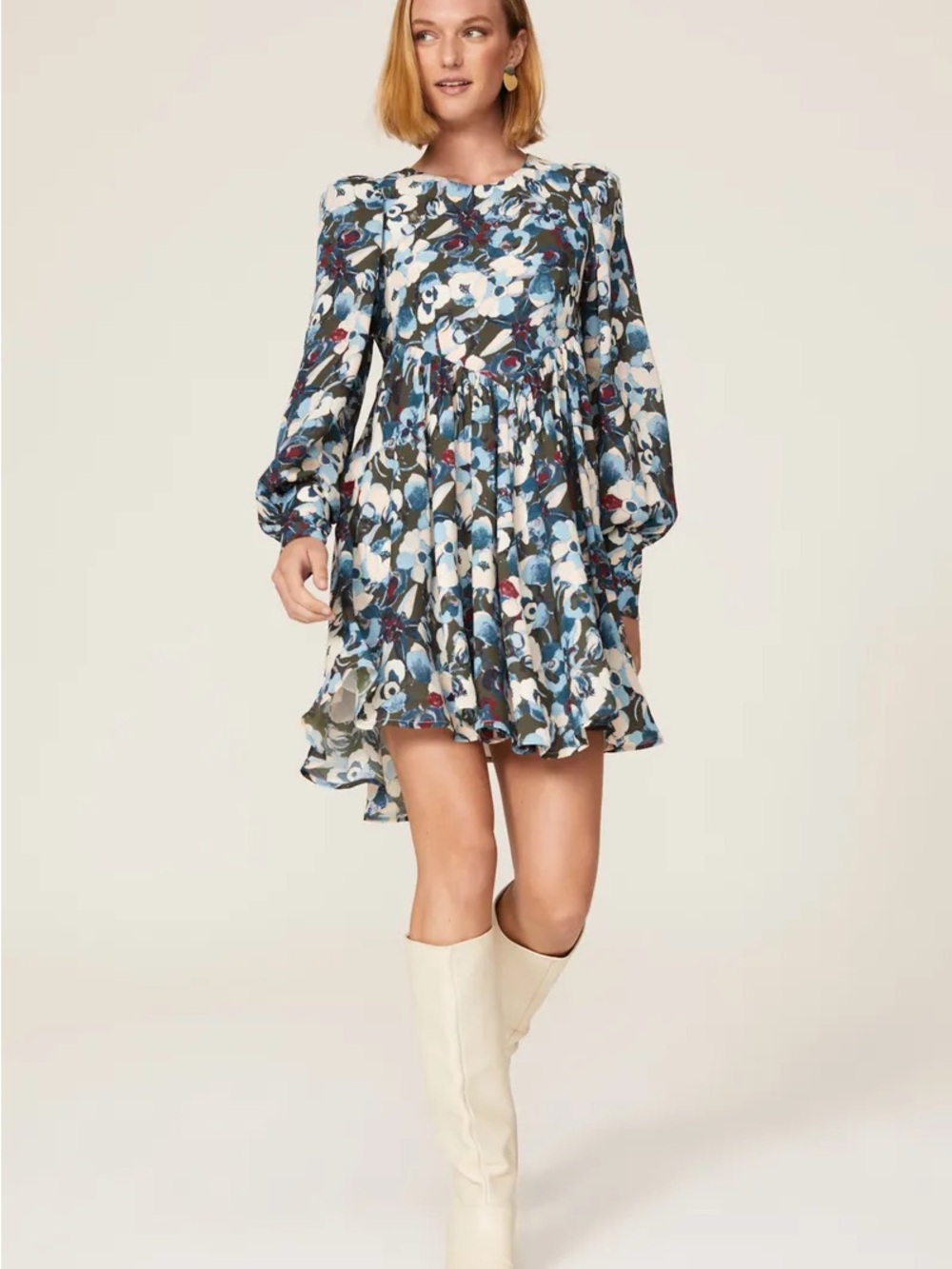Peter Som Blue and White Floral High-Low Dress